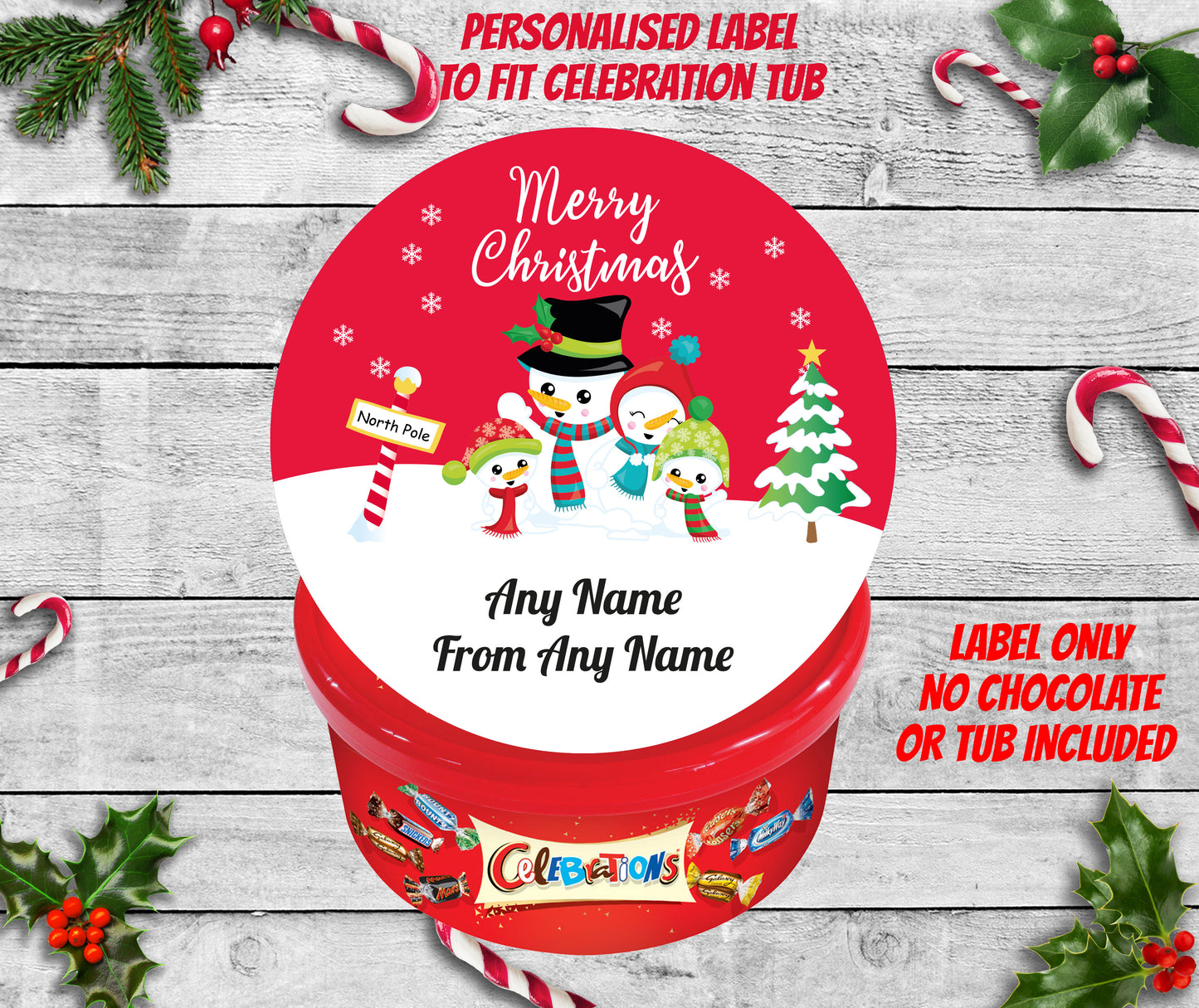 Nestle Celebrations Christmas Tub Tin Sticker Label Snowman Themed RED