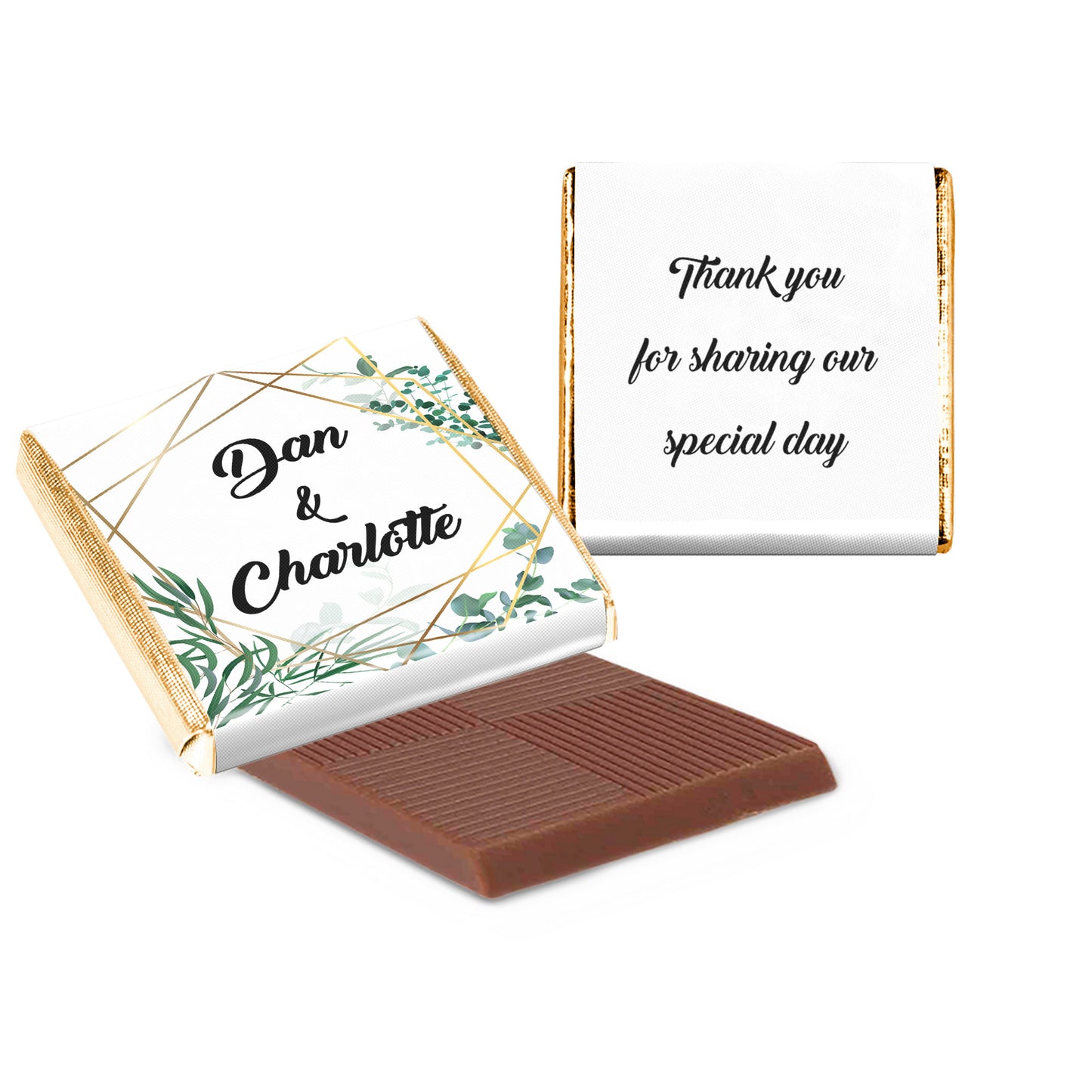 Personalised Geometric Floral & Gold Chocolate Wedding Favours