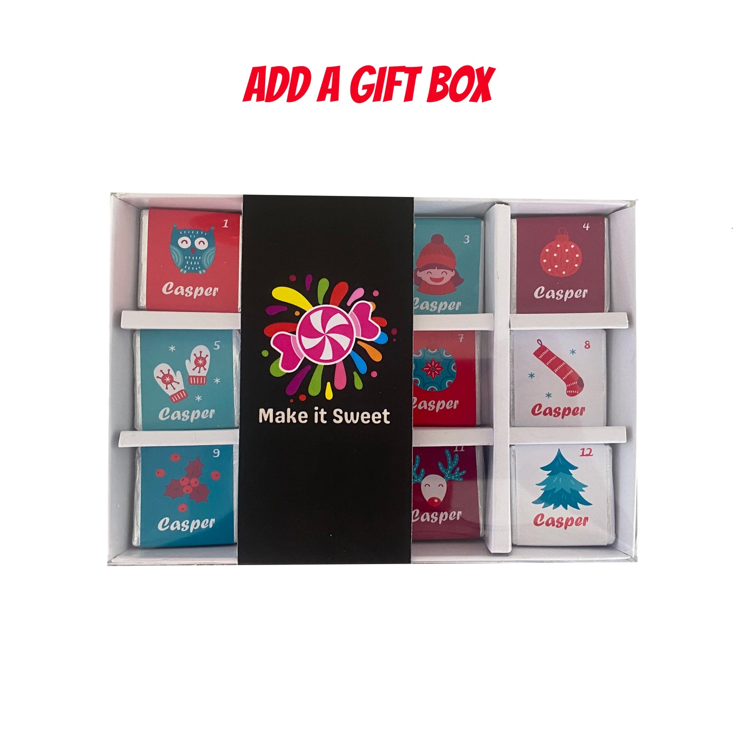 25 Personalised Christmas Advent Calendar Chocolates