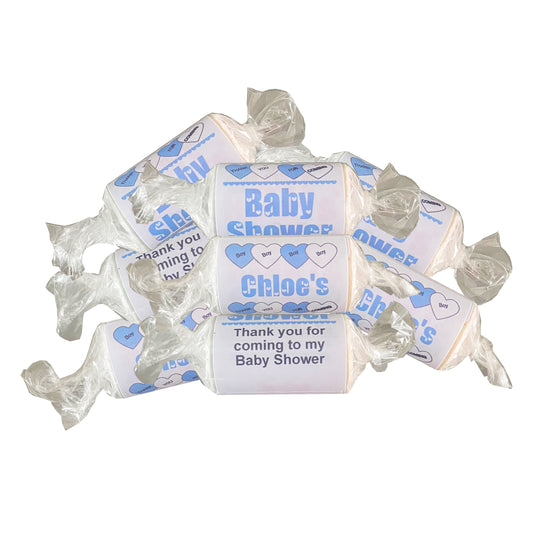 Blue Baby Shower Personalised Love Heart Favours