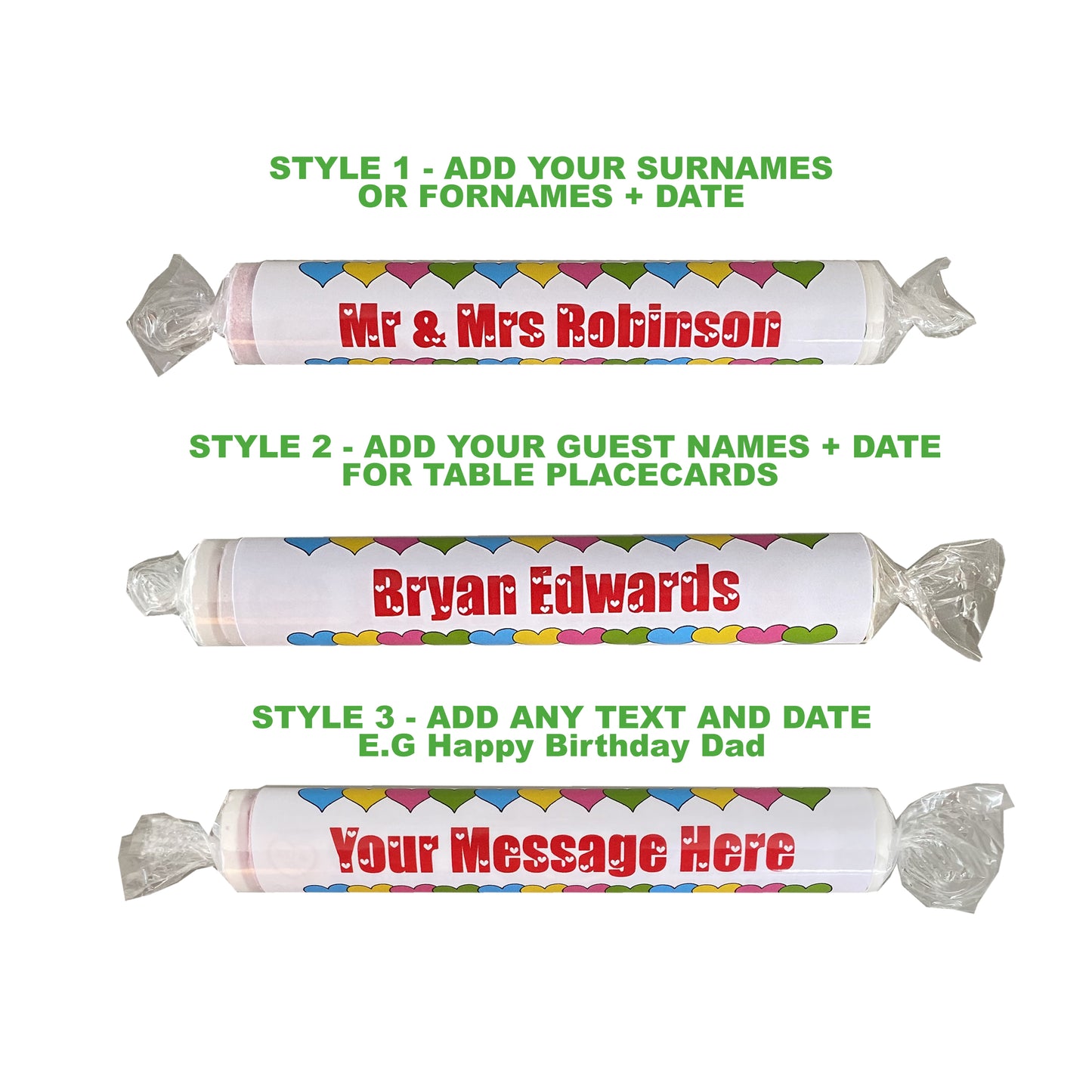 Personalised Giant Love Heart Sweets Name Place Settings