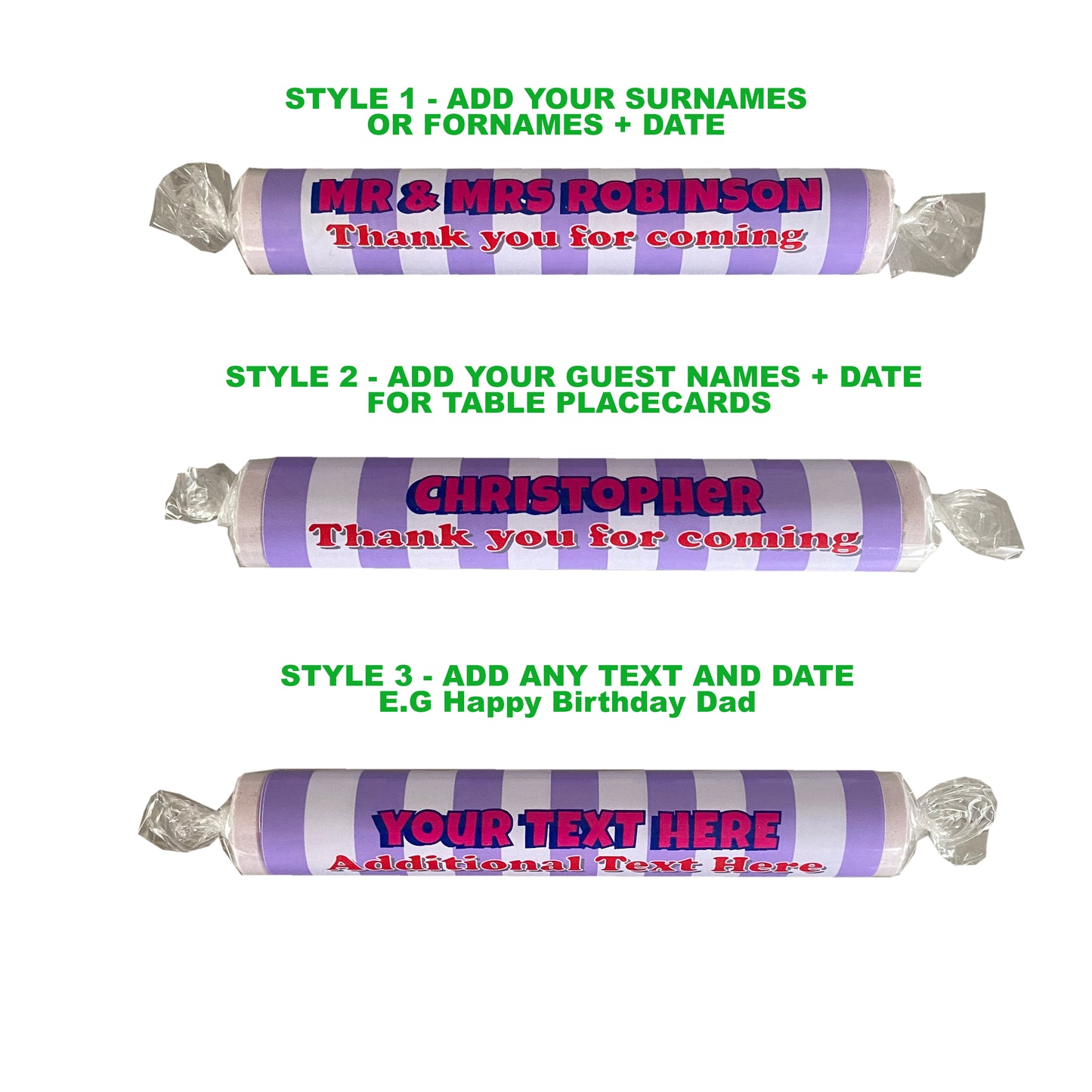 Personalised Giant Parma Violet Sweets Name Place Settings