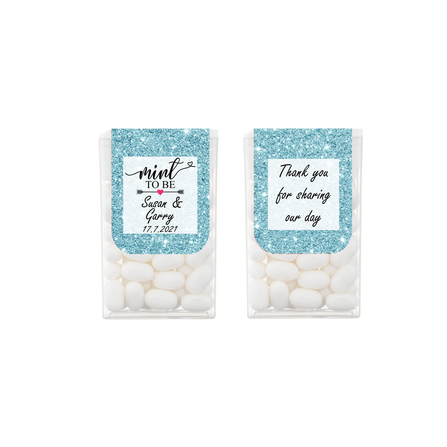 Tiffany Blue Glitter Effect Personalised Tic Tac Favours