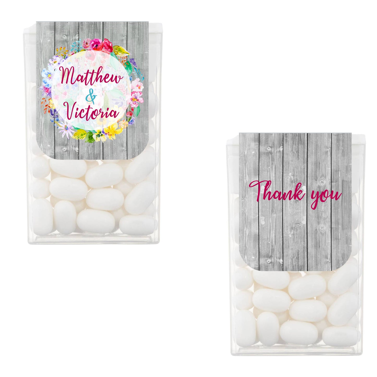Personalised Colourful Floral Wood Tic Tac Favours