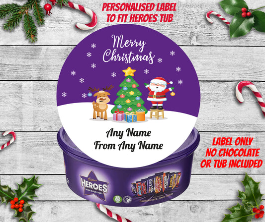 Cadbury Purple Christmas Tub Tin Sticker Label Santa & Ruldpoh Gift