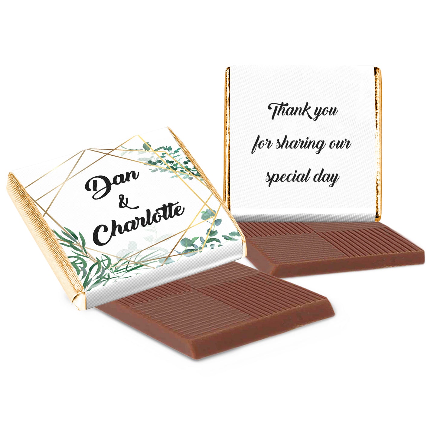 Personalised Geometric Floral & Gold Chocolate Wedding Favours