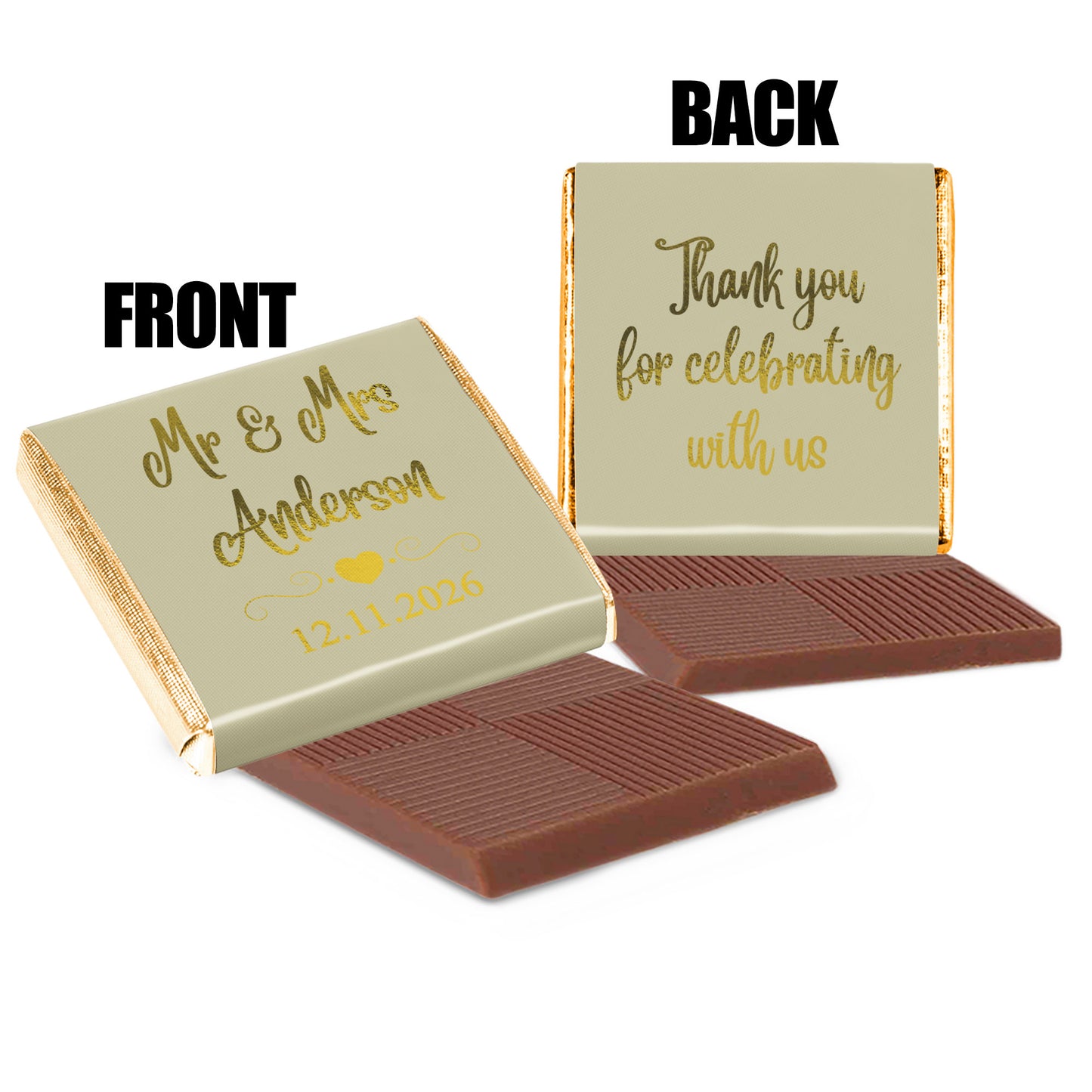 Personalised Chocolate Wedding Favours Sage Green & Gold Foil