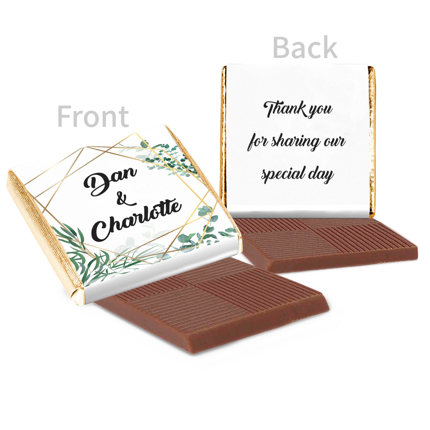 Personalised Geometric Floral & Gold Chocolate Wedding Favours