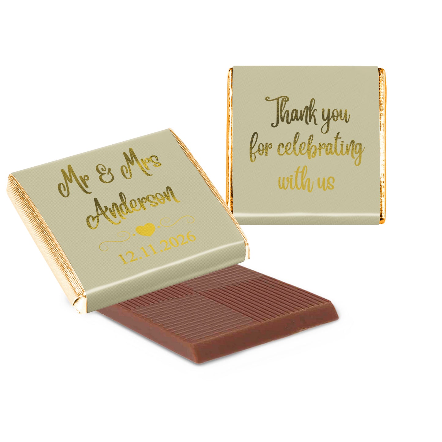Personalised Chocolate Favours Sage Green & Gold Foil