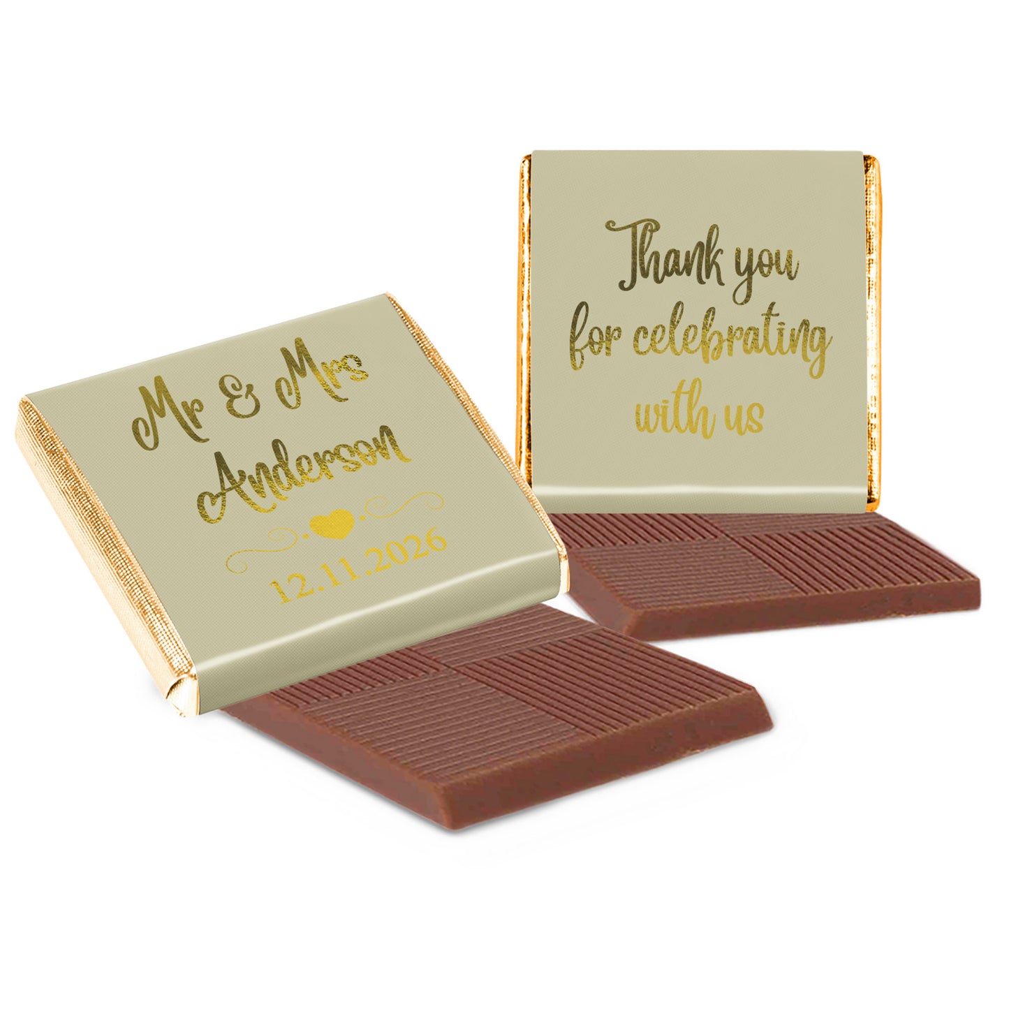 Personalised Chocolate Favours Sage Green & Gold Foil