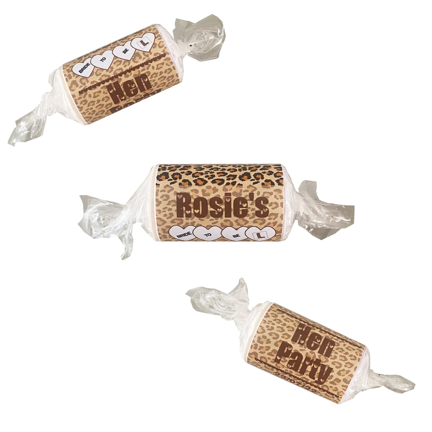 Personalised Leopard Print Hen Night Party Love Heart Sweets