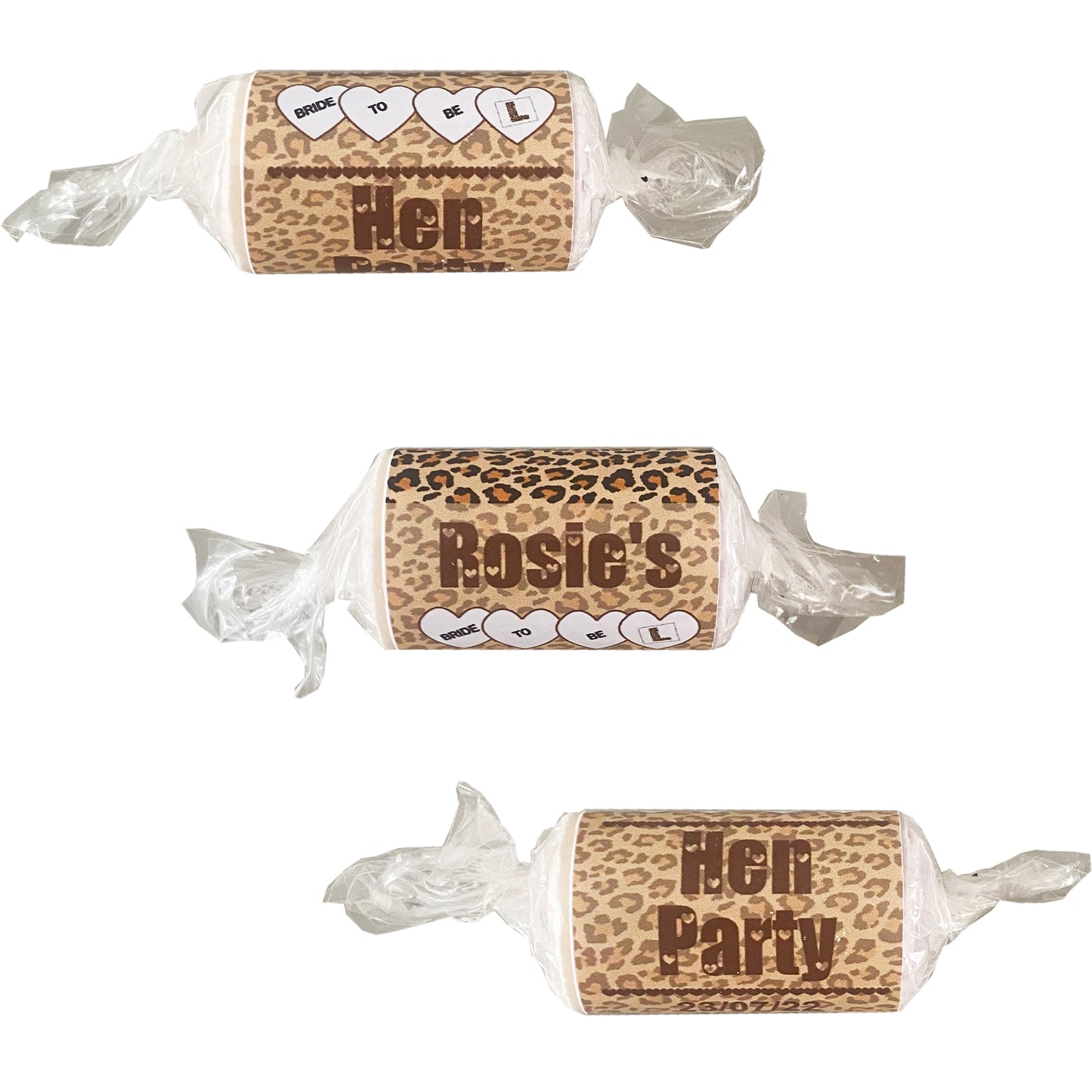 Personalised Leopard Print Hen Night Party Love Heart Sweets