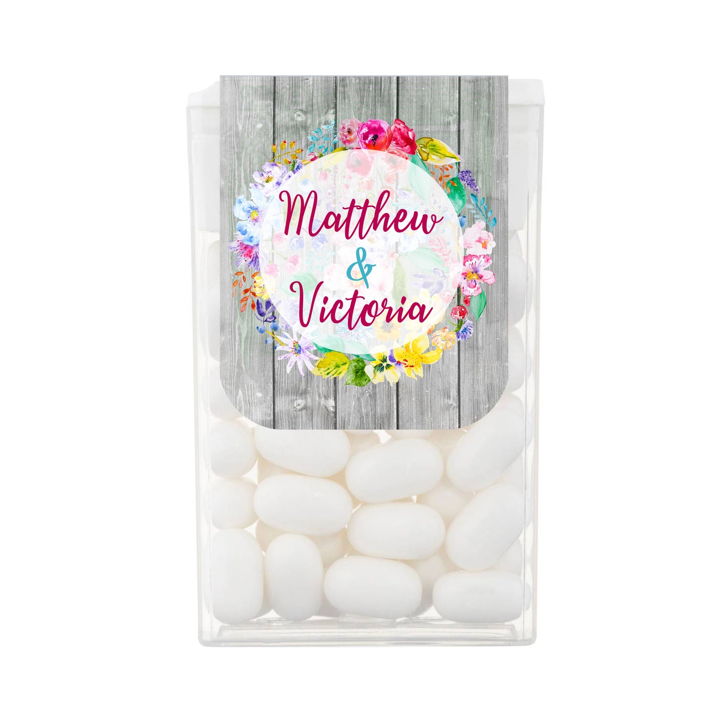 Colourful Floral Wood Personalised Tic Tacs