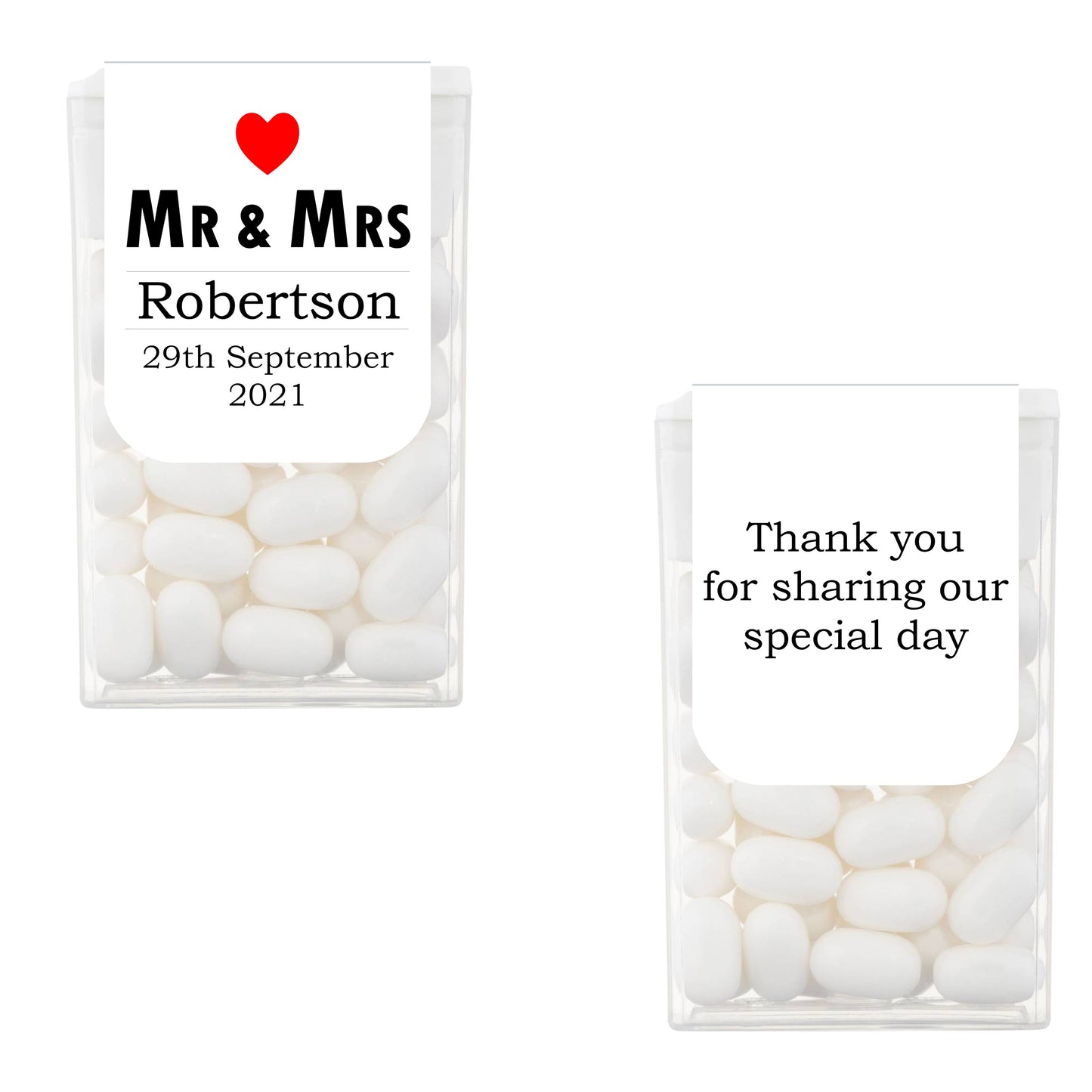 Mr & Mrs, Mr & Mr, Mrs & Mrs Personalised Tic Tacs