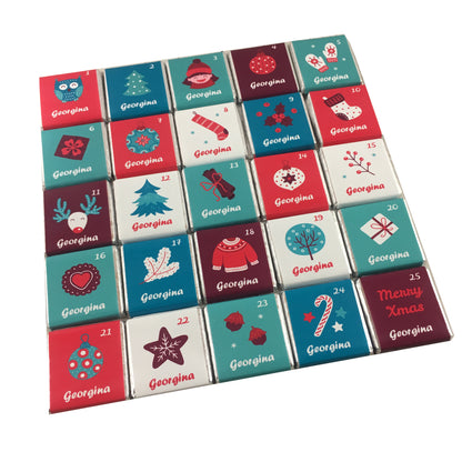25 Personalised Christmas Advent Calendar Chocolates